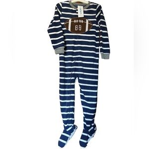NWT Carter’s Toddler Football Striped Navy and White Fleece Footed Pajamas